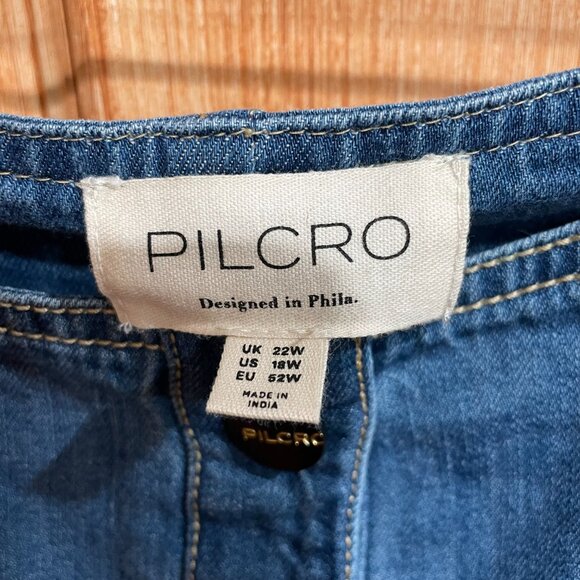 Anthropologie 18W Pilcro Pleated Basque-Waist Denim 2X Plus Midi Skirt - Picture 3 of 8